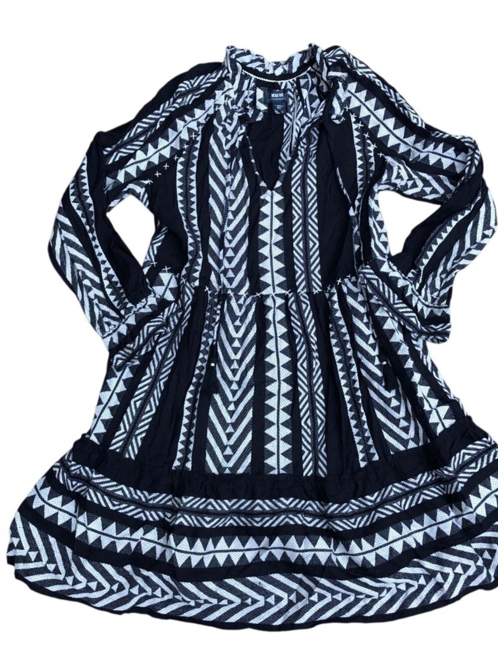MAEVE BY ANTHROPOLOGIE Boho Aztec Dress Women's XS Black Long Sleeve Flowy